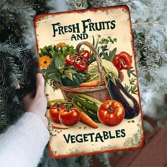 HELLOYOUNG Vintage Farmhouse Kitchen Wall Decor Sign Rustic Fruits Vegetables Metal Tin Art Waterproof Rustic Country Kitchen Art