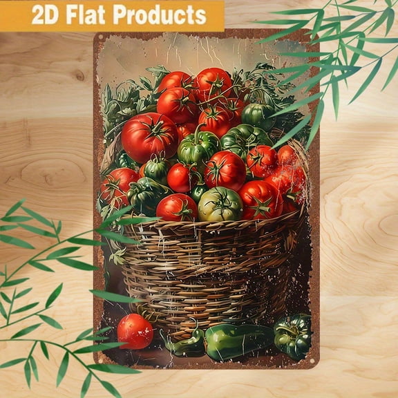 HELLOYOUNG Vintage Farmhouse Metal Sign Wall Decor 12x8 Inches Rustic Kitchen Art Plaque Tomato Pepper Basket Home Cafe Decor No Wiring Needed