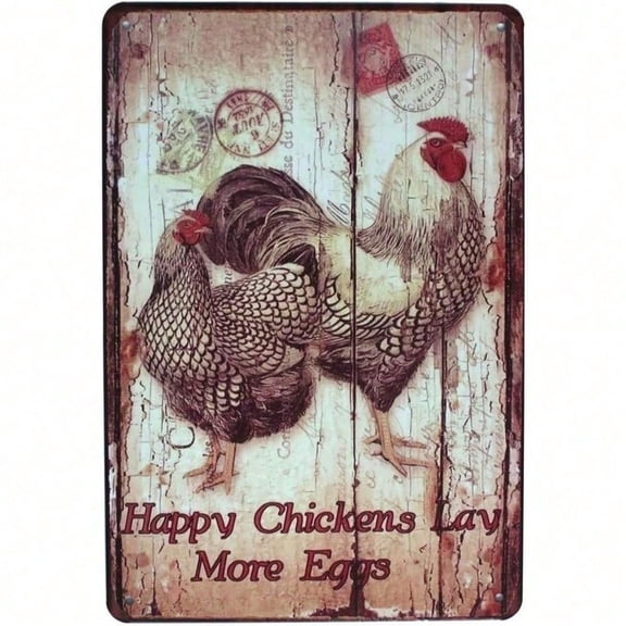 HELLOYOUNG Vintage Farmhouse Rusty Metal Tin Sign Happy Chickens Rooster Country Wall Art Decor for Kitchen Home Bar Garage