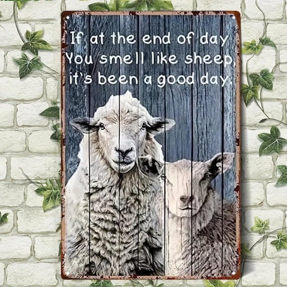 HELLOYOUNG Vintage Farmhouse Wall Decor 8x12 Rustic Metal Tin Barn Sign Sheep Country Art Print for Living Room Bedroom