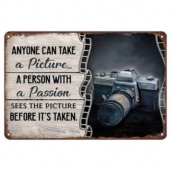 HELLOYOUNG Vintage Film Camera Metal Tin Sign Rustic Wall Art Decor for Home, 8x12 Inch Durable Iron Sign with Inspirational Quote, Bar Garage Man Cave Gift