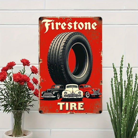 HELLOYOUNG Vintage Firestone Tire Metal Sign 8x12 Inch Retro Garage Wall Decor Classic Car Man Cave Pub