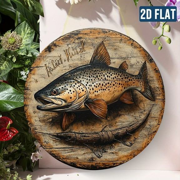HELLOYOUNG Vintage Fishing Metal Wall Decor - Brown Trout Fish Art - Waterproof & Dustproof Aluminum Sign - Easy to Hang