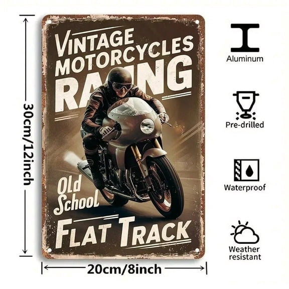 HELLOYOUNG Vintage Flat Track Motorcycle Racing Aluminum Tin Sign, Retro Garage Wall Art for Speed Enthusiasts, Metal Plaque