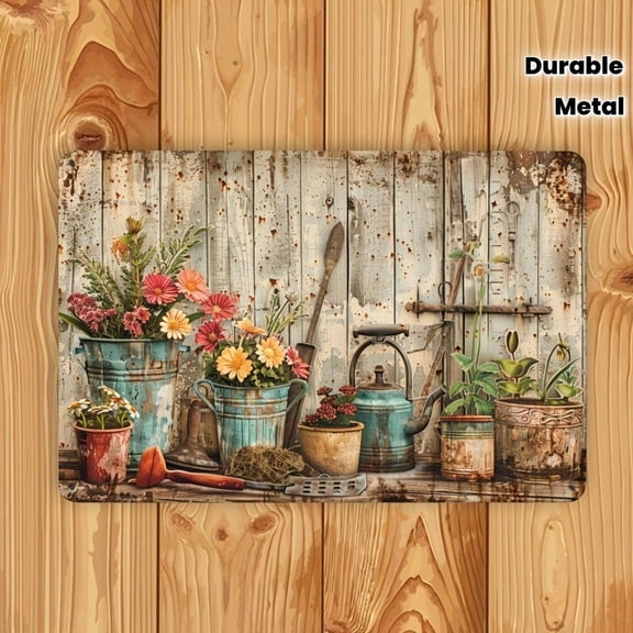 HELLOYOUNG Vintage Floral Metal Wall Art 12x8 Inch Rust Proof Waterproof Tin Sign Vibrant Floral Rustic Wood Design Outdoor Indoor Decor