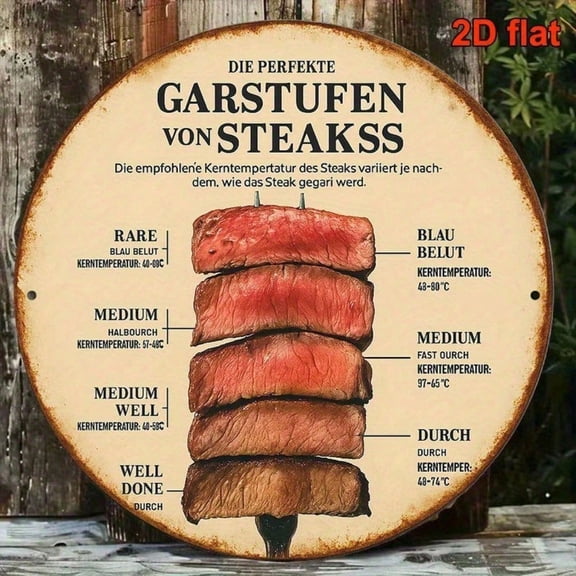 HELLOYOUNG Vintage French German Steak Doneness Chart 8x8 Retro Meat Temp Guide Sign Kitchen Decor Restaurant Wall Art