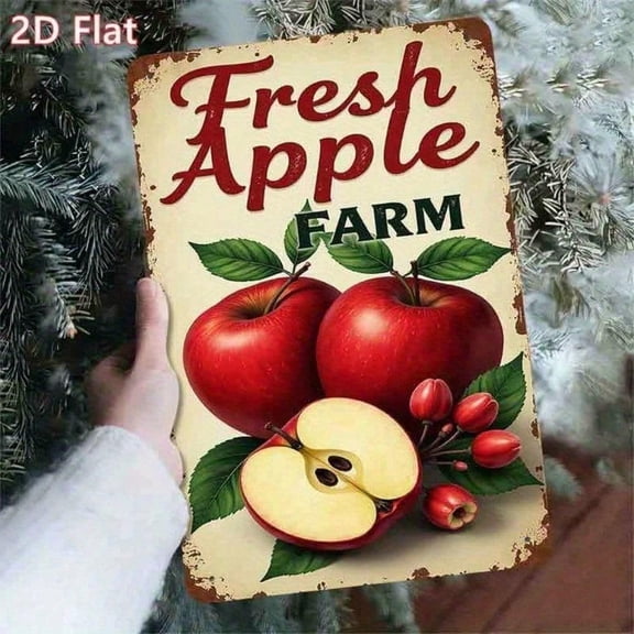 HELLOYOUNG Vintage Fresh Apple Farm Rustic Metal Wall Sign, Red Apple Green Leaves Rusted Tin Art for Home Kitchen Bar Decor, 7.8x11.8 In