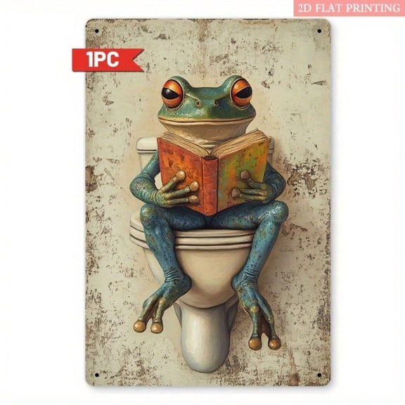 HELLOYOUNG Vintage Frog Metal Wall Sign 8x12 Inch, Retro Iron Decor for Office Library, Funny Colleagues Gag Gift, 2D Flat Rustic Wall Art