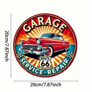 HELLOYOUNG Vintage Garage Route 66 Metal Sign Wall Art, Foil Engraved Tin Poster for Home Cafe Bar Garage Decor, Unique Christmas Gift