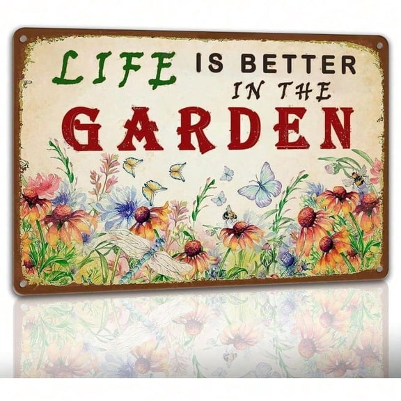 HELLOYOUNG Vintage Gardening Metal Sign Rustic Lawn Art with Inspirational Quote Weather-Resistant Outdoor Decor Yard Gift