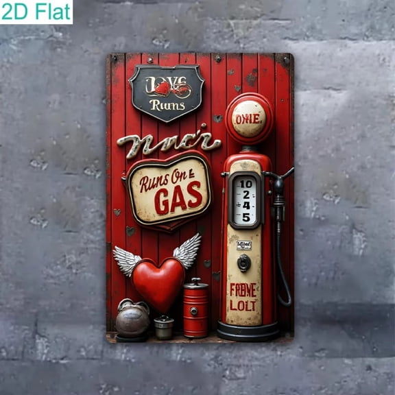 HELLOYOUNG Vintage Gas Station Tin Sign Metal Wall Art, Retro 2D Flat Decor for Home Cafe Bar, Love Theme Retro Decor Metal Sign