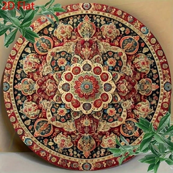 HELLOYOUNG Vintage Geometric Tin Sign 8 Inch Round Retro Persian Medallion Metal Wall Art for Home Bar Man Cave Decoration