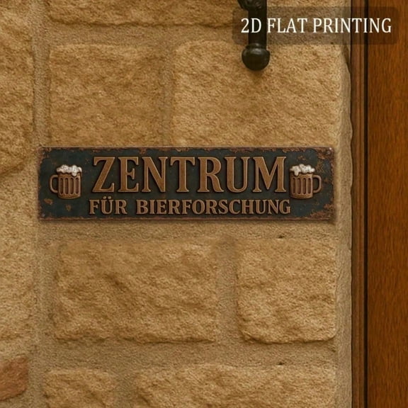 HELLOYOUNG Vintage German Brewery Metal Sign, Funny Beer Research Center 2D Flat Aluminum Plaque for Man Cave Home Bar Wall Decor, 16x4 Inches