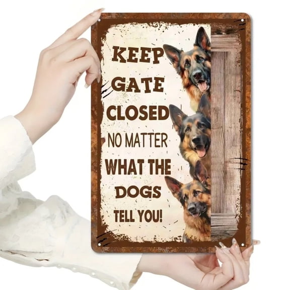 HELLOYOUNG Vintage German Shepherds Metal Wall Art Retro Farmhouse Tin Sign Outdoor Fence Door Decor Funny Dog Lover Gift 20 Inch