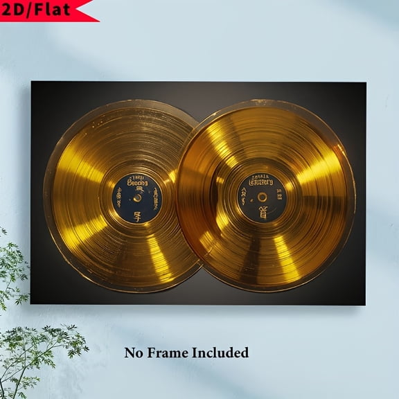 HELLOYOUNG Vintage Gold Record Poster 2D Flat Wall Art Frameless Music Decor for Home Office Bathroom Wall with Hardware