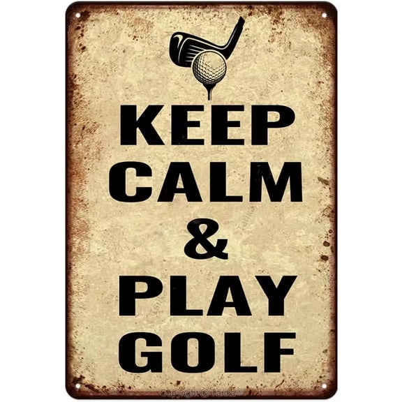HELLOYOUNG Vintage Golf Tin Wall Sign, Keep Calm Bar Decor Metal Beer Plaque, Rustic Pub Cafe Home Wall Art with Pre-Drilled Holes for Easy Hanging