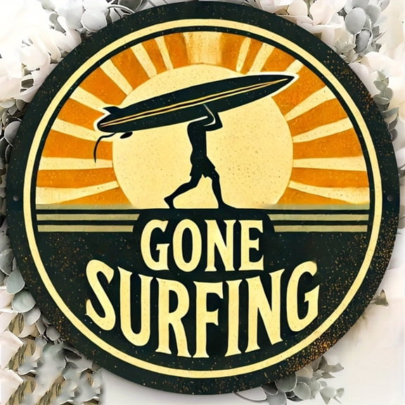 HELLOYOUNG Vintage Gone Surfing Aluminum Sign Retro Metal Wall Art 19.81x19.81 Cm Surfboard Decor Indoor Home Bar Farmhouse Wall Decor