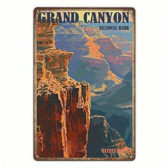 HELLOYOUNG Vintage Grand Canyon Tin Sign Retro Metal Wall Art for National Park Travel Decor, Weather-Resistant Rustic Plaque for Home Patio