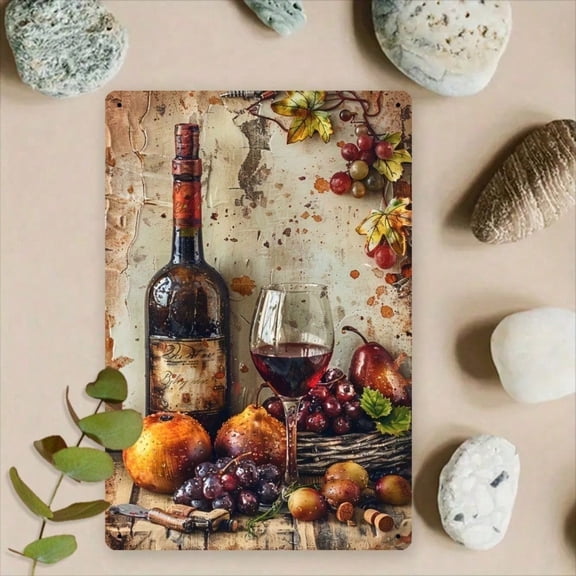 HELLOYOUNG Vintage Grapes Wine Metal Wall Art, Rustic Black Iron Sign 8x12 Inch For Home Dining Room Cafe Bar, Fruit Decorative Ornament Aluminum Signs Decorative Plaques