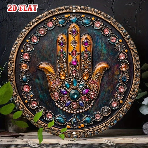 HELLOYOUNG Vintage Hamsa Hand Metal Wall Art Boho Decor with Gemstone for Living Room Bedroom Gift