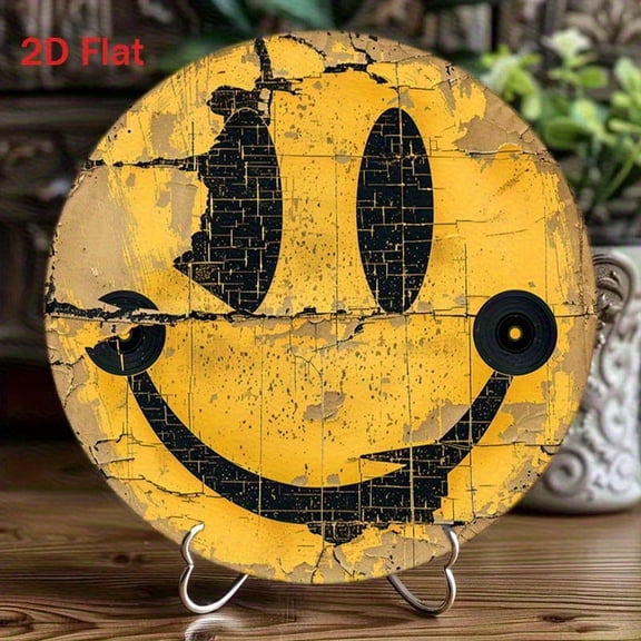 HELLOYOUNG Vintage Happy Face Aluminum Metal Sign, Distressed Yellow Wall Decor for Porch Bedroom Office Caf Bar Durable
