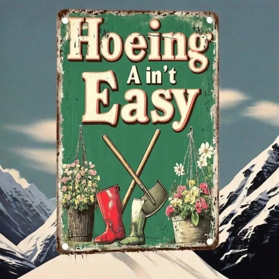HELLOYOUNG Vintage Hoeing Aint Easy Metal Tin Sign, Rustic Farmhouse Wall Decor with Safe Rounded Corners & Easy Installation