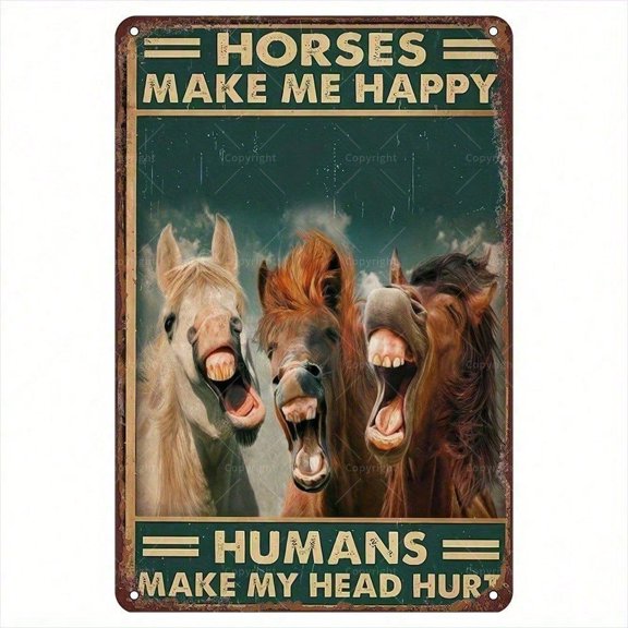 HELLOYOUNG Vintage Horse Iron Wall Art Decor, Rustic Barn Metal Tin Sign for Stable Living Room Home, Durable Retro Plaque