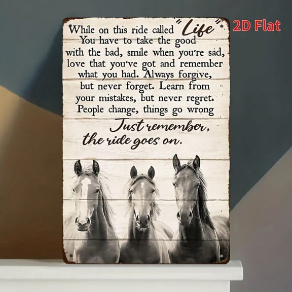 HELLOYOUNG Vintage Horse Metal Wall Art 7.87x11.8 Inch Rustic Iron 2D Flat Weathered Decor Inspirational Riding Quote for Farmhouse