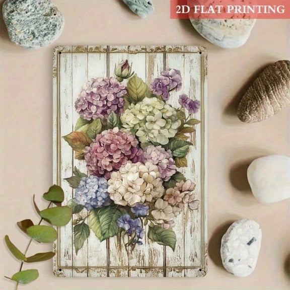 HELLOYOUNG Vintage Hydrangea Bouquet Metal Wall Art Sign 8x12 Inch 2D Flat Iron Decor, Romantic Floral Farmhouse Decor For Garden Shed Aluminum Signs Decorative Plaques