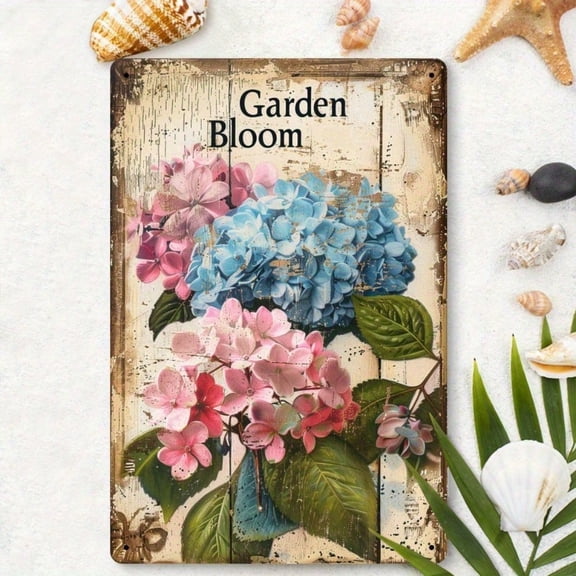 HELLOYOUNG Vintage Hydrangea Metal Wall Art, 8x12 Inch Rustic Floral Sign for Spring Summer Home Garden Decor, Fade Resistant Outdoor Indoor Hanging