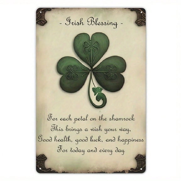 HELLOYOUNG Vintage Irish Blessing Shamrock Metal Tin Sign Wall Art 12x8 Inch, St. Patricks Day Decor, Rustic Celtic Clover Knot with Leopard Print, Farmhouse Wall Hanging for Home Pub
