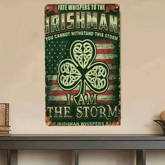 HELLOYOUNG Vintage Irish Clover Metal Wall Art, Rustic Shamrock Sign for St Patricks Day Farmhouse Pub Bar Living Room Decor