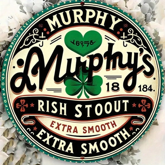 HELLOYOUNG Vintage Irish Pub Metal Sign, Murphy's Stout Rustic Tin Wall Art for Bar Mancave Kitchen, 8x12 Inch Retro Round DecorPlaques & Signs Wall Panels