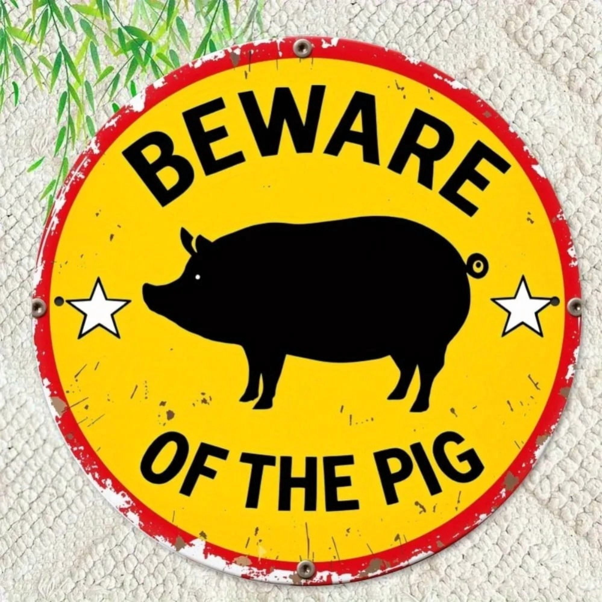 Pigs Warning Sign HELLOYOUNG Vintage Iron Beware of Pig Sign 8x8 Rustic Farmhouse Wall ...
