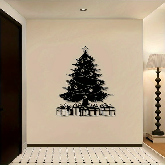 HELLOYOUNG Vintage Iron Christmas Tree Silhouette Wall Decor - Durable Black & Golden Geometric Design, Indoor/Outdoor Holiday Decoration for Christmas Decorations Best for Christmas