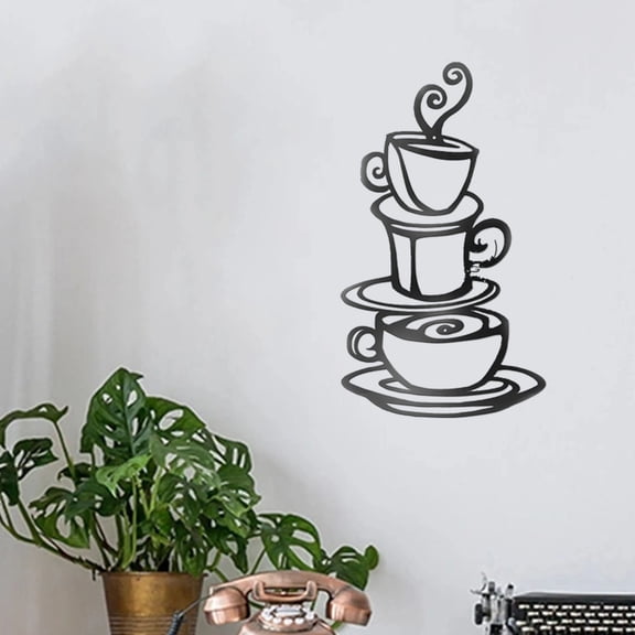 HELLOYOUNG Vintage Iron Coffee Wall Decor, 1 Piece Retro Metal Tea Sign with Classical Calligraphy, French Press Coffee Maker and Tea Pot Artwork for Kitchen Cafe Home Bar