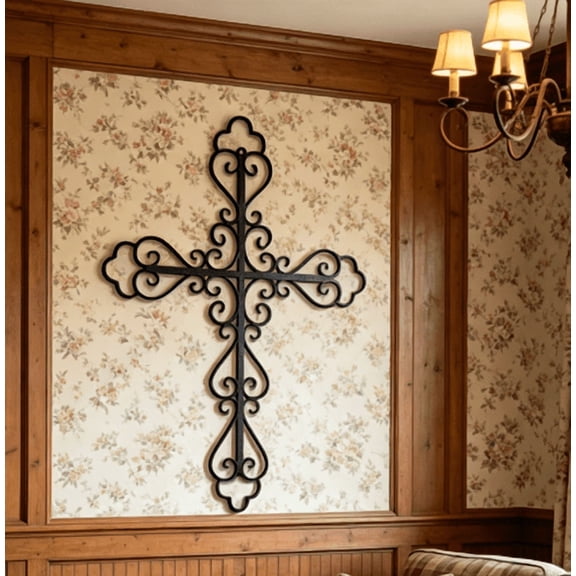 HELLOYOUNG Vintage Iron Cross Metal Wall Art Retro Spiritual Decor Ideal Religious Holiday Gift for Home Cross Art Prints Floral Easter Decorations