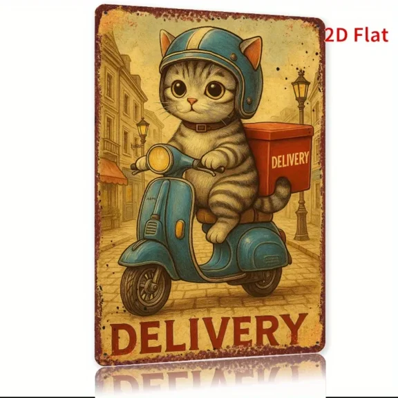 HELLOYOUNG Vintage Iron Wall Art Kitten (Helmet/Mailbag) 2D Flat ,Pre-Drilled Farmhouse Decor