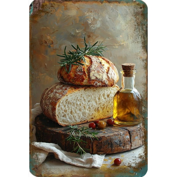 HELLOYOUNG Vintage Italian Metal Wall Sign 8x12 Inch, Rustic Olive Bread Decor for Kitchen Cafe Bar, Tuscan Farmhouse Themed Gift, Garage Man Cave Wall Art