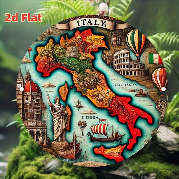 HELLOYOUNG Vintage Italy Map Metal Sign, 2D Flat Round Retro Wall Decor Poster for Home, Holiday Gift for Travelers