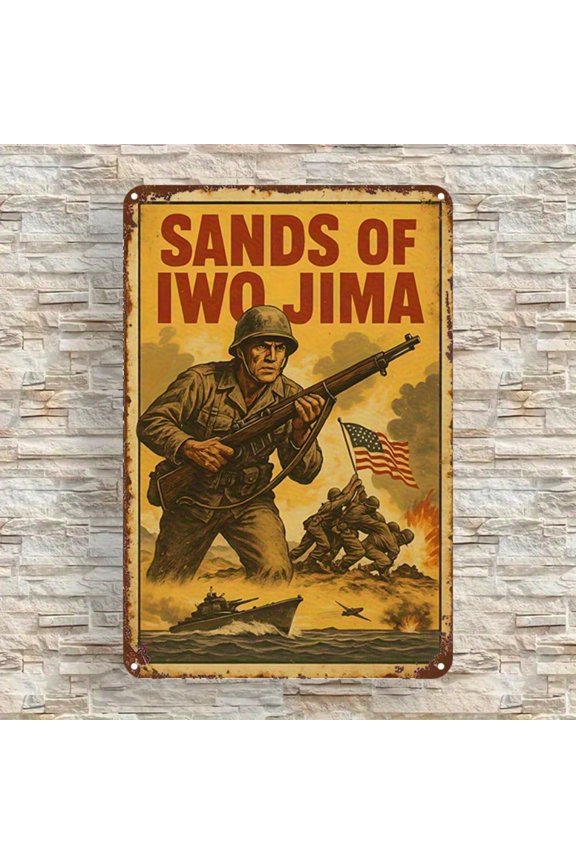 Vintage Iwo Jima Battle Metal Sign Heavy Duty Iron American Flag 2D Flat Wall Art Decor for Home Office Bar Cafe Military History
