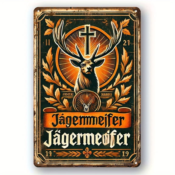 HELLOYOUNG Vintage Jagermesiter Deer Hunting Metal Sign 8x12 Inch Iron Wall Art for Home Bar Man Cave Garage Decor
