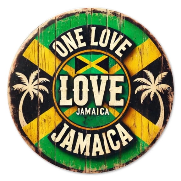 HELLOYOUNG Vintage Jamaica Love Sign - Rustic Green & Yellow with Palm Trees, Home Garden Wall Decor, Jamaican Gift