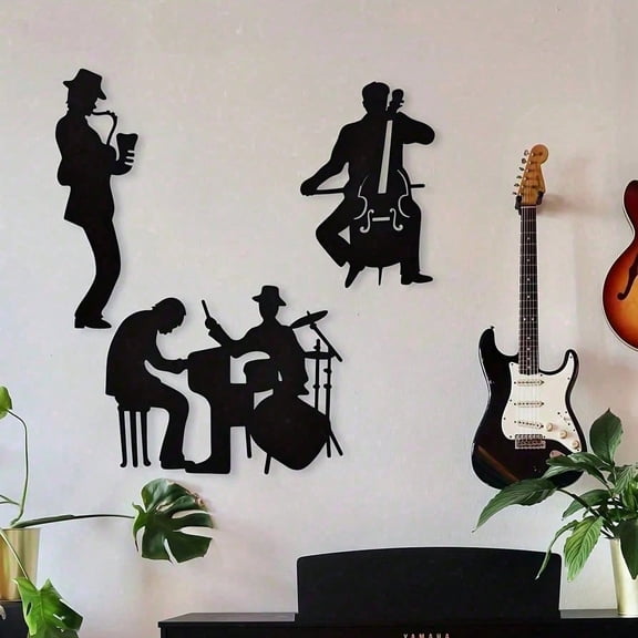 HELLOYOUNG Vintage Jazz Band Metal Wall Art Decor Saxophone Cello Drum Silhouettes Music Themed Room Decor for Home Wall Hanging Gift for Musicians Band Members 8x16 Inch