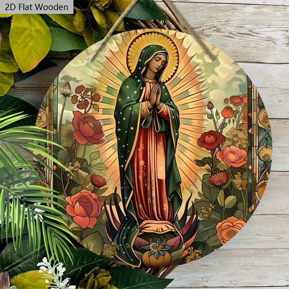 HELLOYOUNG Vintage Jesus Mary Wooden Wall Art Religious Floral Star Decor Christian Home Cross Gift