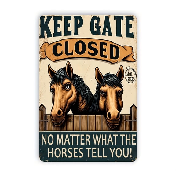 HELLOYOUNG Vintage Keep Gate Closed Metal Tin Sign Retro Farmhouse Horse Wall Art Decor