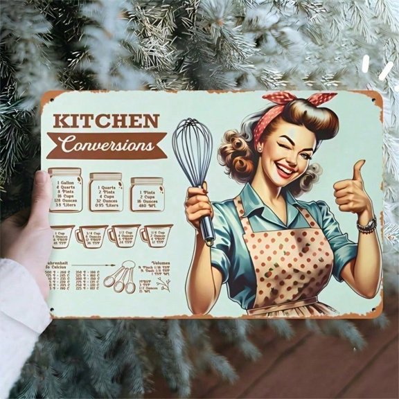 HELLOYOUNG Vintage Kitchen Conversion Chart Metal Tin Sign, Retro Cooking Measurement Wall Plaque, Rustproof Iron Decor for Home Restaurant