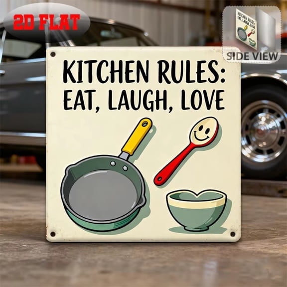 HELLOYOUNG Vintage Kitchen Rules 2D Sign, Rustic Aluminum Wall Art Decor