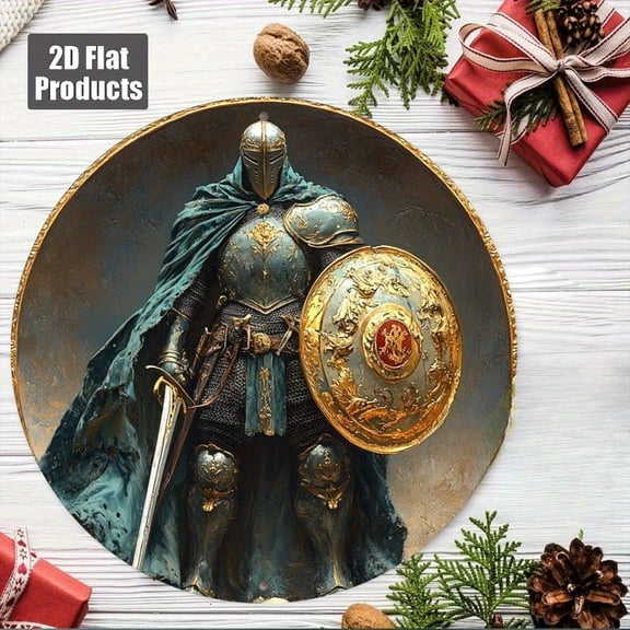 HELLOYOUNG Vintage Knight Metal Wall Art, 2D Aluminum Sign for Home Decor, Round Indoor Outdoor Plaque for Cafe Studio, Durable Easy Mount Decor