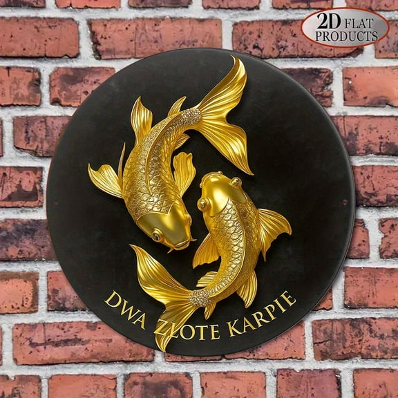 HELLOYOUNG Vintage Koi Fish Wall Art Round Metal Sign Plaque, 8 Inch Aluminum Durable 2D Flat Wall Mounting for Home Office Decor